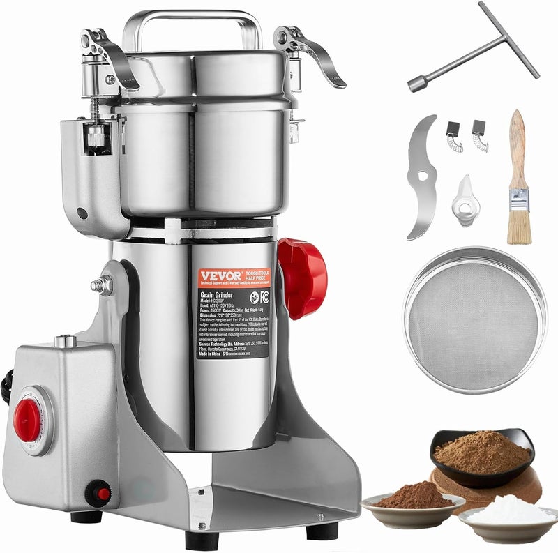 VEVOR 300g Electric Grain Mill Grinder, High Speed 1500W Commercial Spice Grinders, Stainless Steel Pulverizer Powder Machine, for Dry Grains Spices Cereals Coffee Corn Pepper, Swing Type - Image 1